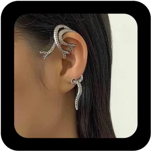 Gothic Snake Ear Cuff Earrings Snake Wrap Earrings Snake Ear Crawler Earrings Silver Clip on Wrap Earrings Punk Serpent Cartilage Earrings Jewelry for Women Halloween Cosplay