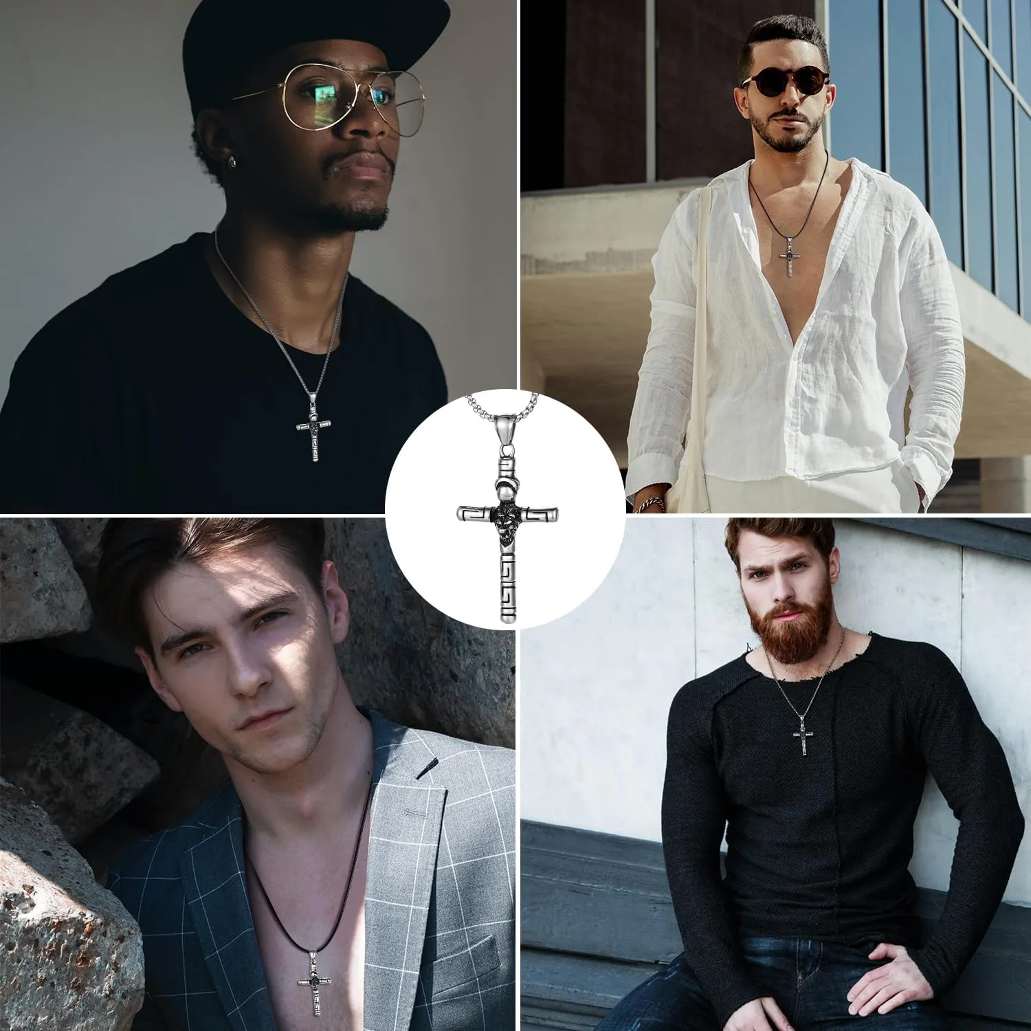 Gothic Vintage Cross Pendant Necklace Stainless Steel Large Punk Cross Necklace Silver Cross Pendant Gift for Men Women