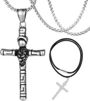 Gothic Vintage Cross Pendant Necklace Stainless Steel Large Punk Cross Necklace Silver Cross Pendant Gift for Men Women