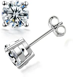 GRA Certificated Solitaire Round Brilliant VVS1 Moissanite D Color 925 Sterling Silver Platinum Plated Stud Earrings Unisex Fine Jewelry for Women Men 0.6ct/1ct/2ct