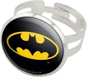 GRAPHICS & MORE Batman Classic Bat Shield Logo Silver Plated Adjustable Novelty Ring