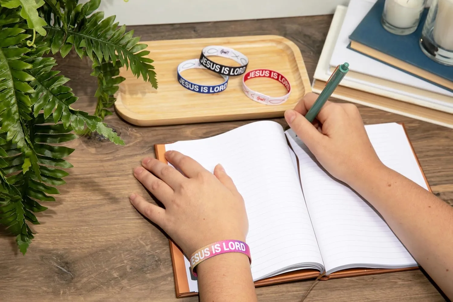 Great 1 JESUS IS LORD Ichthys Symbol/Jesus Fish Bracelet - Inspirational Religious Christian Reversible Stretch Wristband