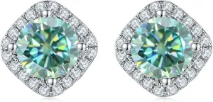 Green Moissanite Stud Earrings D Color VVS1 Clarity Brilliant Lab Grown imitation Diamond Earrings 18K White Gold Plated 925 Sterling Silver Friction Backs for Women Men, Birthday Christmas Gift