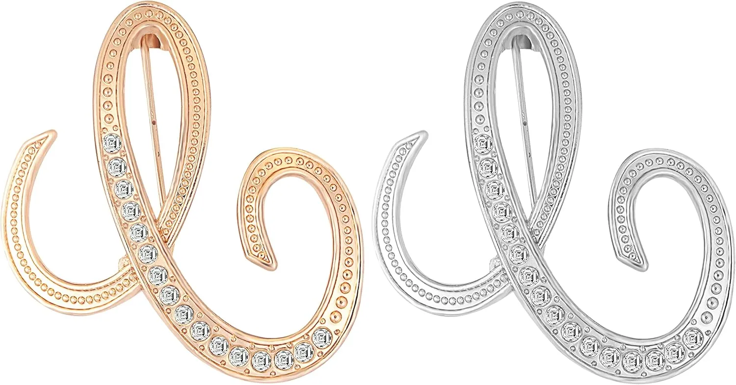 HAFILO 2 pack initial letter brooch pin for women girl 26 letters A-Z fashion brooches collar pins Gold silver