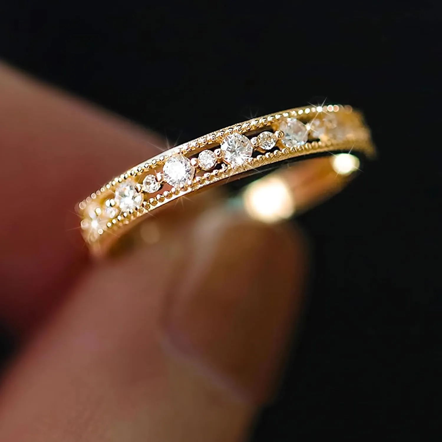 Half Eternity Ring Cubic Zirconia Wedding Bands for Women 925 Sterling Silver Iced Out CZ Crystal Engagement Ring Love Promise Ring Stackble Ring Jewelry for Couple Wife Size 6-10 Graduation Gifts