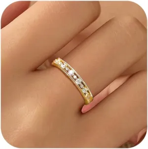 Half Eternity Ring Cubic Zirconia Wedding Bands for Women 925 Sterling Silver Iced Out CZ Crystal Engagement Ring Love Promise Ring Stackble Ring Jewelry for Couple Wife Size 6-10 Graduation Gifts