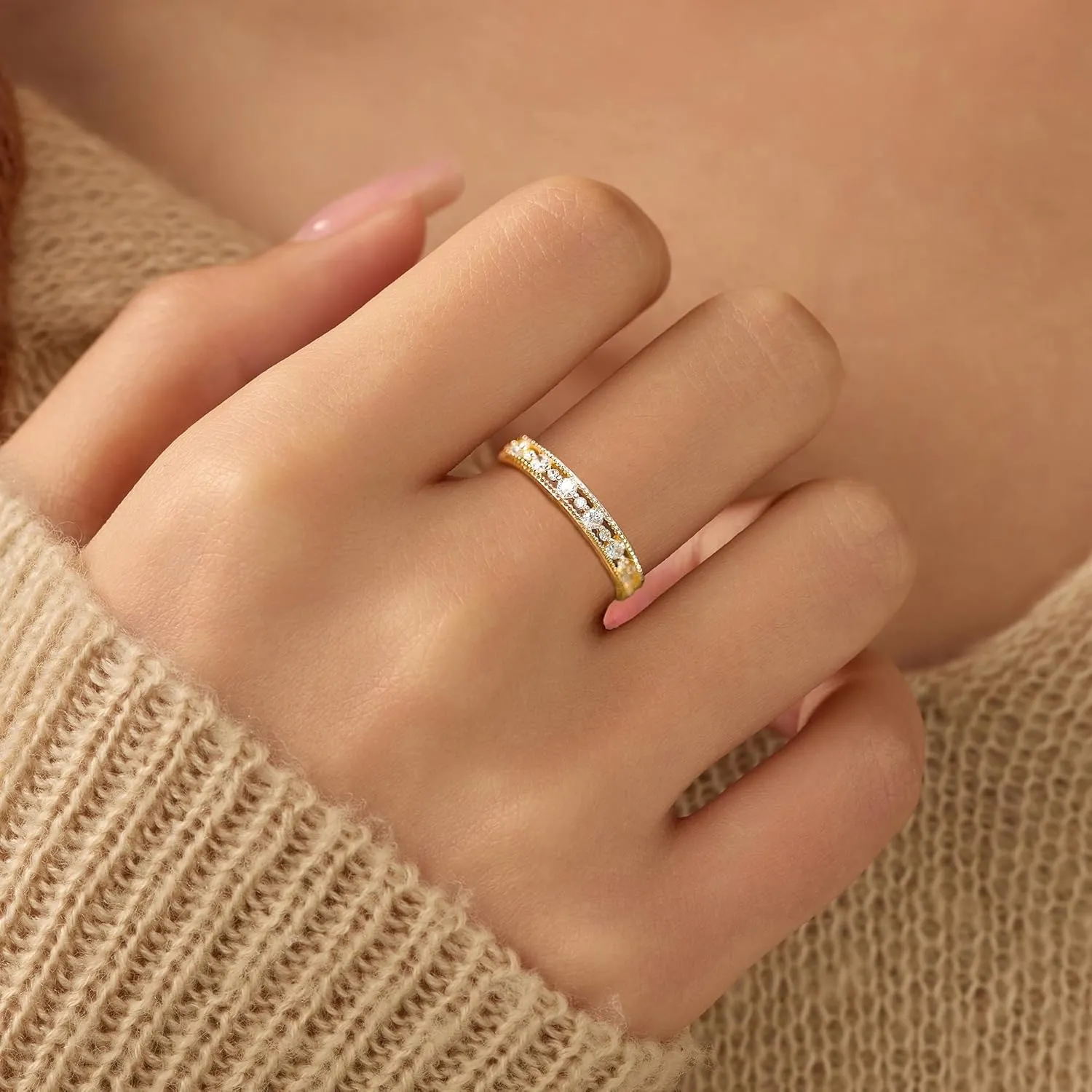 Half Eternity Ring Cubic Zirconia Wedding Bands for Women 925 Sterling Silver Iced Out CZ Crystal Engagement Ring Love Promise Ring Stackble Ring Jewelry for Couple Wife Size 6-10 Graduation Gifts
