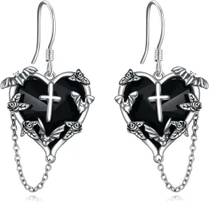 Halloween Earrings for Women 925 Sterling Silver Pumpkin Bat Black Cat Cross Dangle Earrings Hypoallergenic Halloween Jewelry Gifts for Her