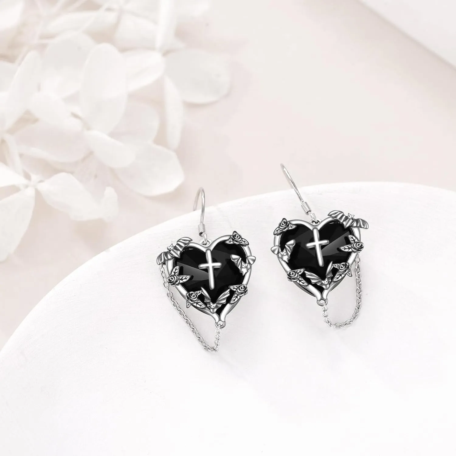 Halloween Earrings for Women 925 Sterling Silver Pumpkin Bat Black Cat Cross Dangle Earrings Hypoallergenic Halloween Jewelry Gifts for Her