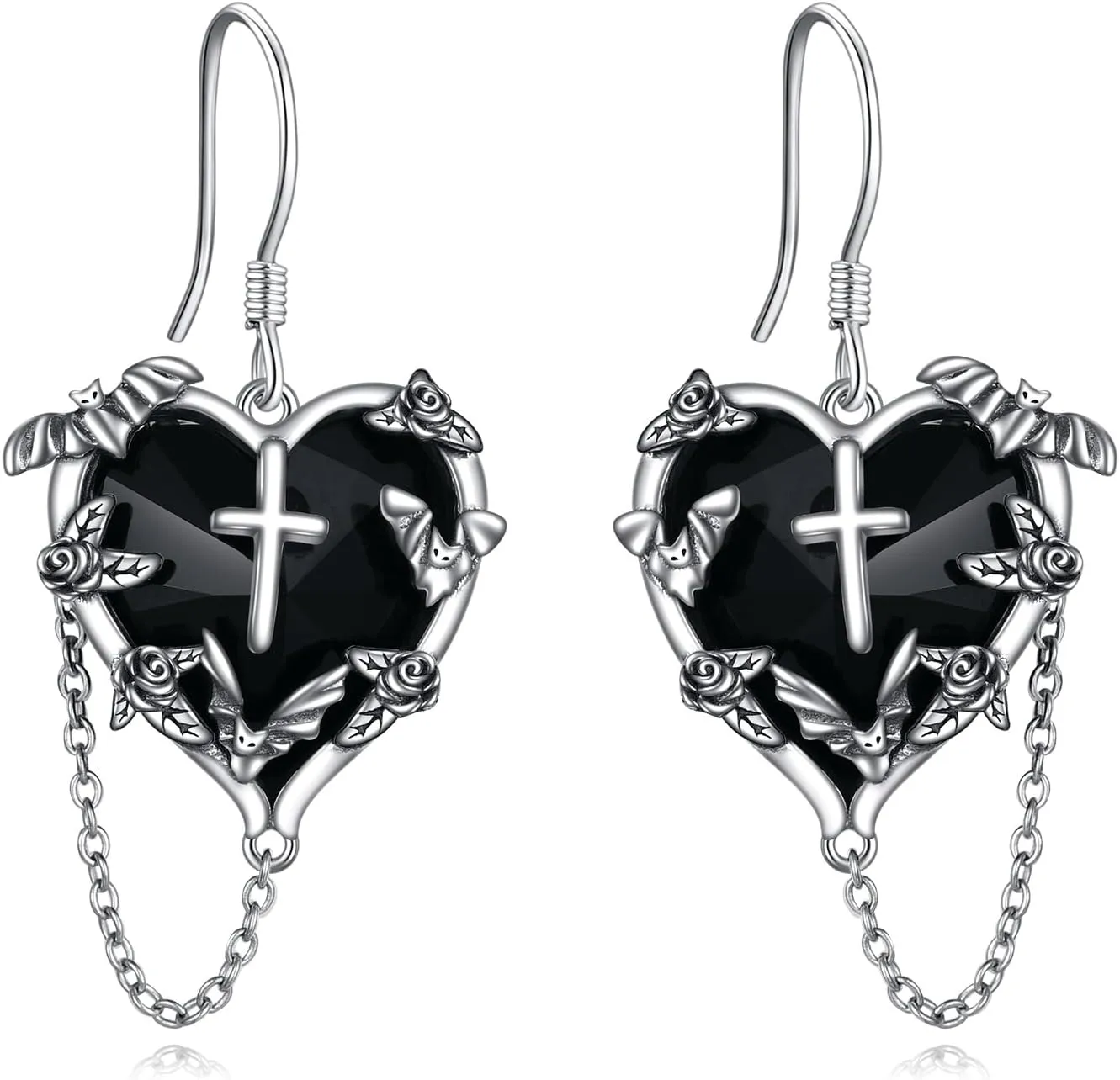 Halloween Earrings for Women 925 Sterling Silver Pumpkin Bat Black Cat Cross Dangle Earrings Hypoallergenic Halloween Jewelry Gifts for Her