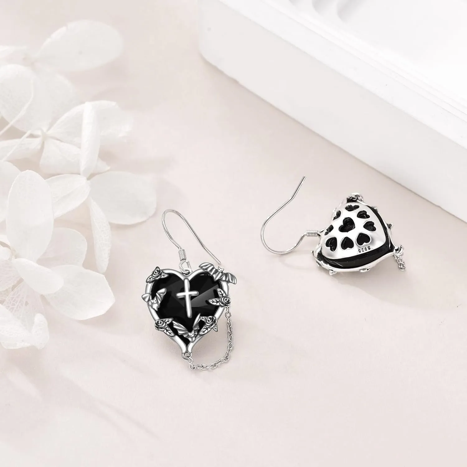 Halloween Earrings for Women 925 Sterling Silver Pumpkin Bat Black Cat Cross Dangle Earrings Hypoallergenic Halloween Jewelry Gifts for Her