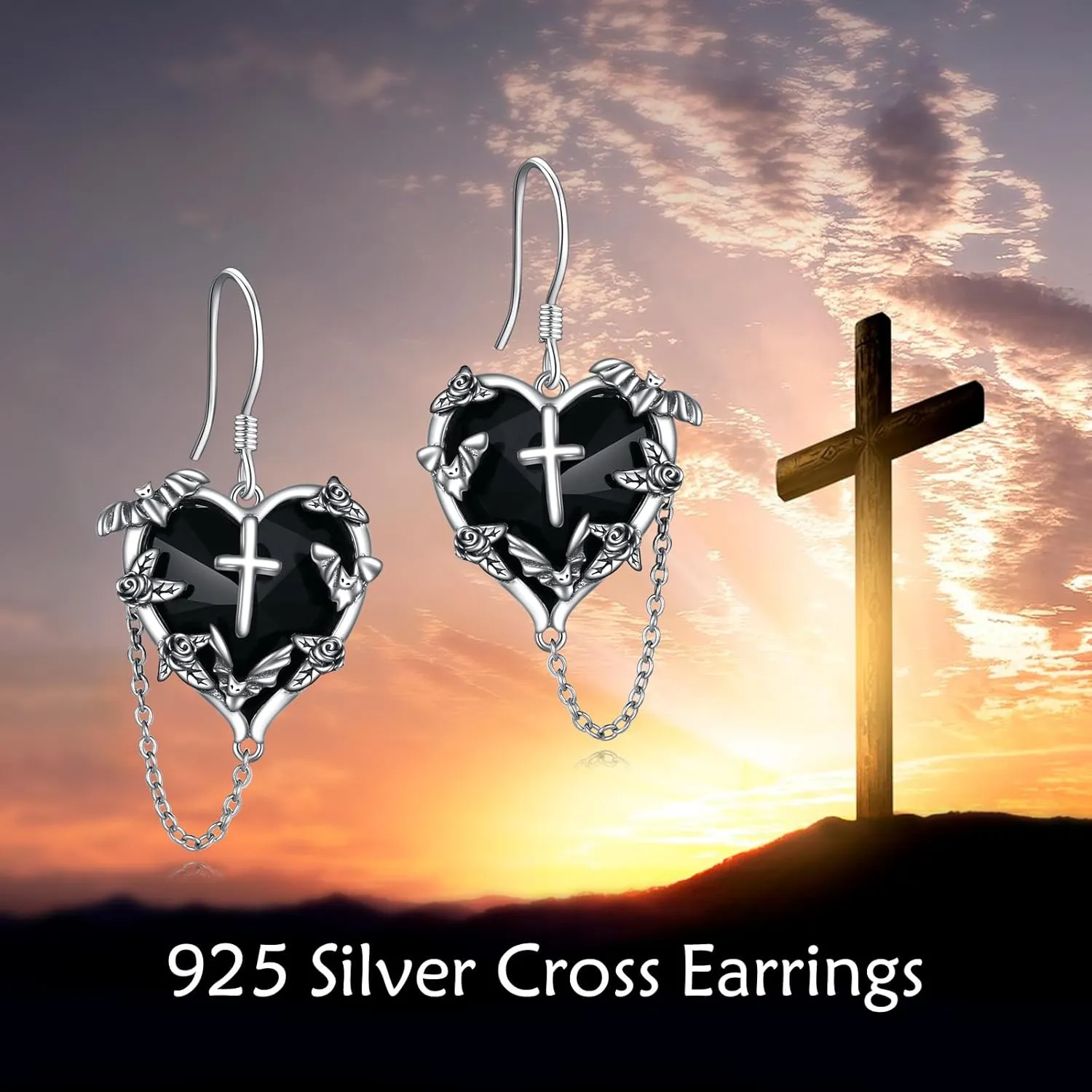 Halloween Earrings for Women 925 Sterling Silver Pumpkin Bat Black Cat Cross Dangle Earrings Hypoallergenic Halloween Jewelry Gifts for Her