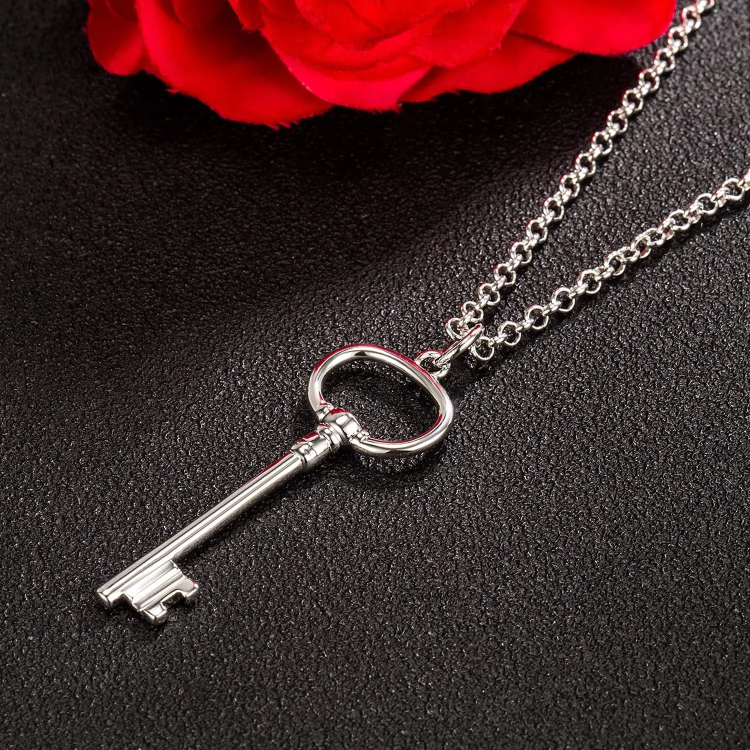 H&Beautimer Unisex 925 Sterling Silver Solid Necklace - Classic Key Pendant Rolo Chain For Women's Man's - 18,20,22,24,26,28,30'' - Handmade in Italy - Silver Fine Jewelry