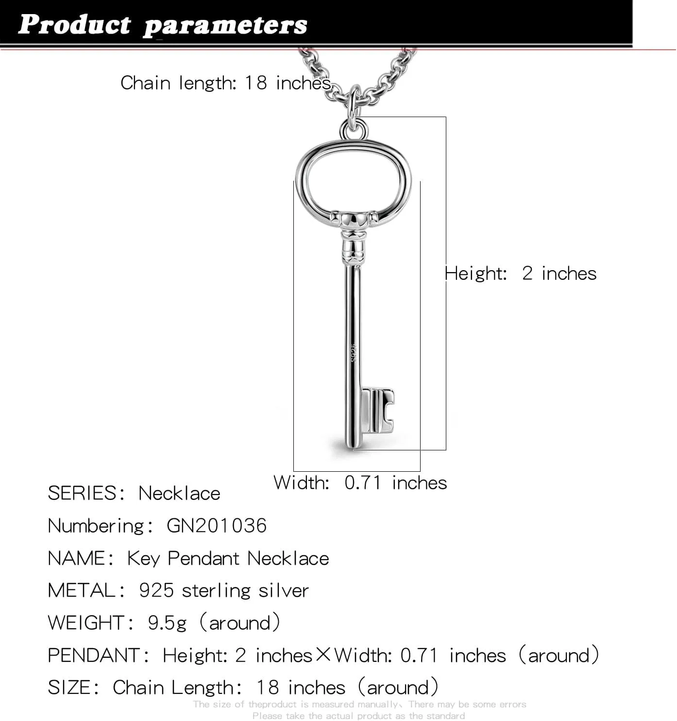 H&Beautimer Unisex 925 Sterling Silver Solid Necklace - Classic Key Pendant Rolo Chain For Women's Man's - 18,20,22,24,26,28,30'' - Handmade in Italy - Silver Fine Jewelry