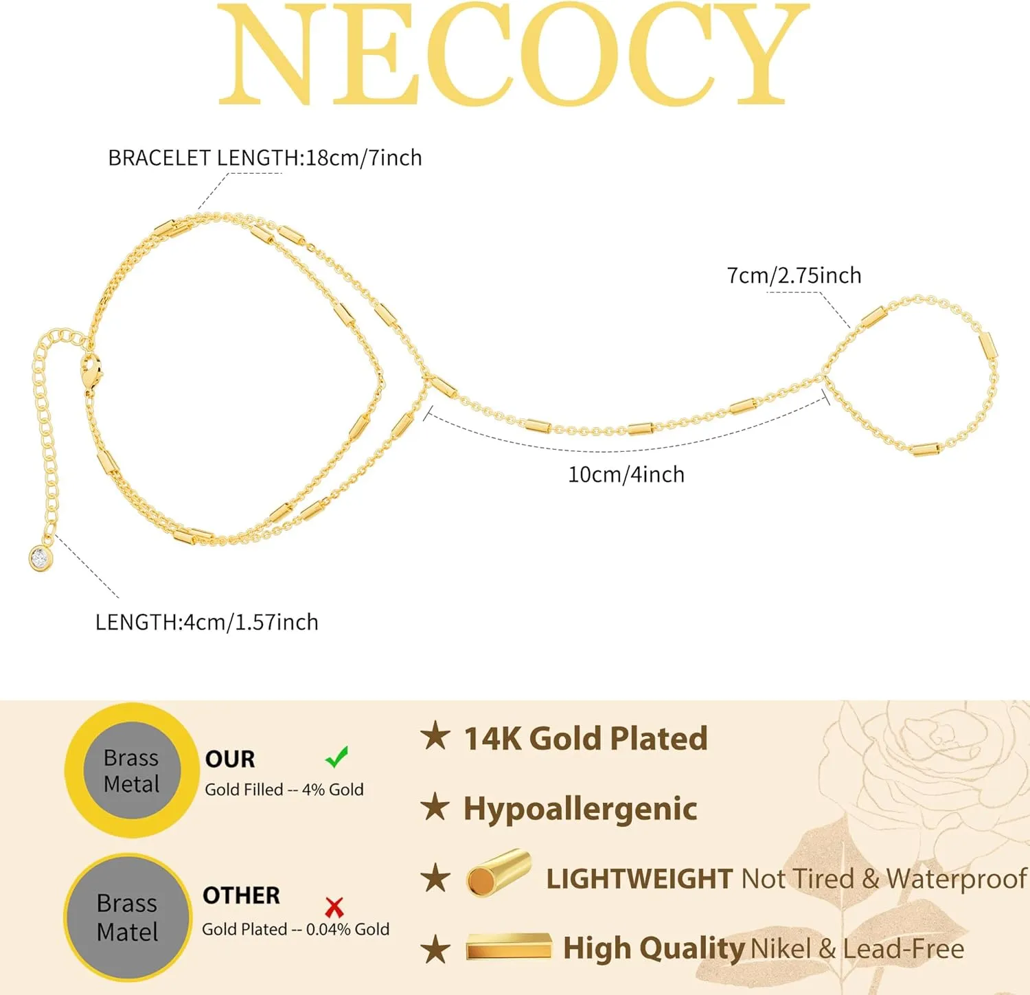 Hand Chain Bracelet Ring Bracelet Hand Chain Dainty 14K Gold Hand Charm Stack Beaded Chain Bracelets Non Tranish Trendy Finger Ring Hand Chain Jewelry Gift for Women