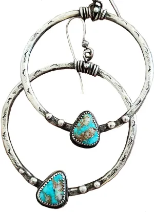 Handmade Western National Style Vintage Turquoise Circle Earrings