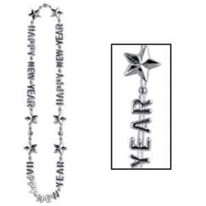 Happy New Year Bead Necklaces - silver