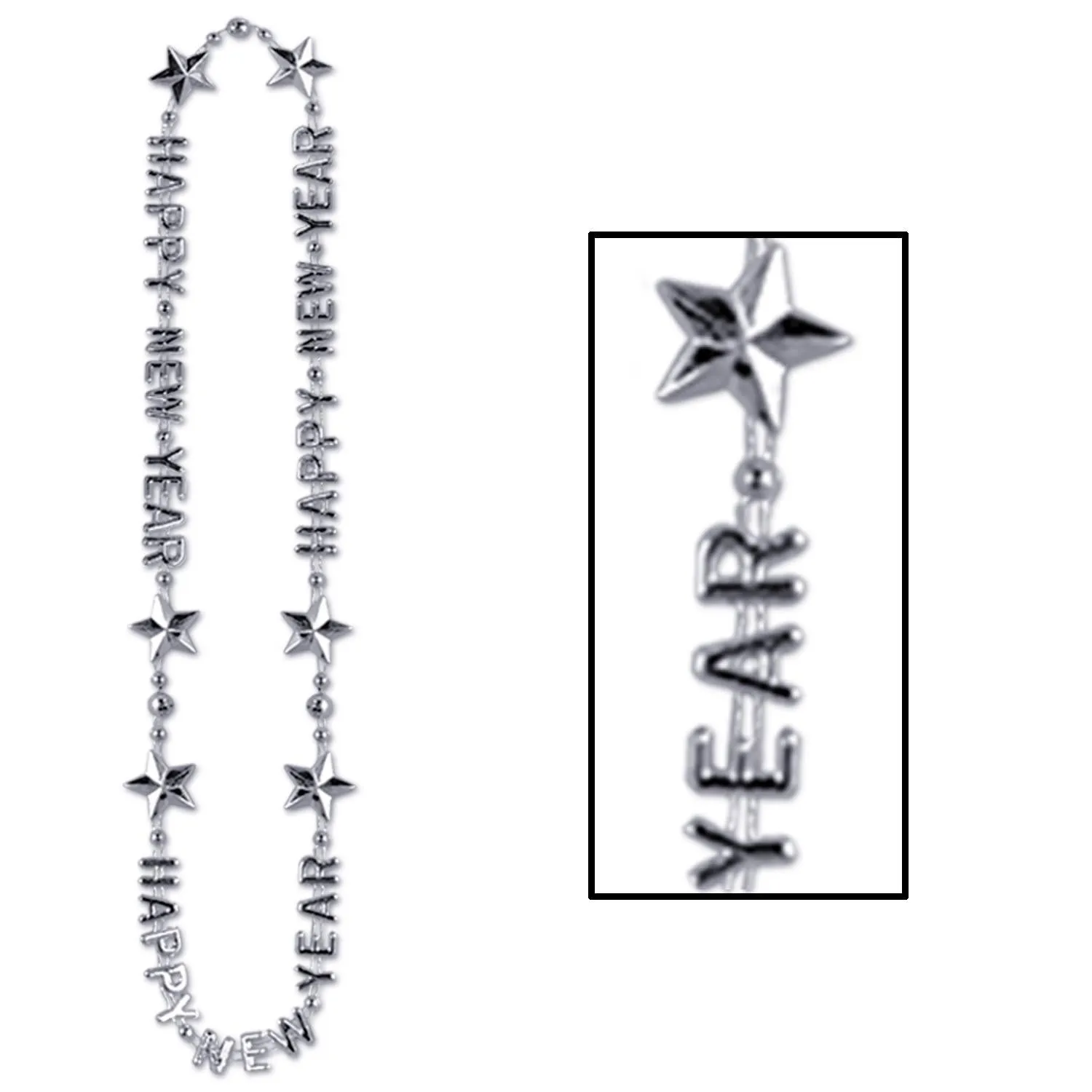 Happy New Year Bead Necklaces - silver