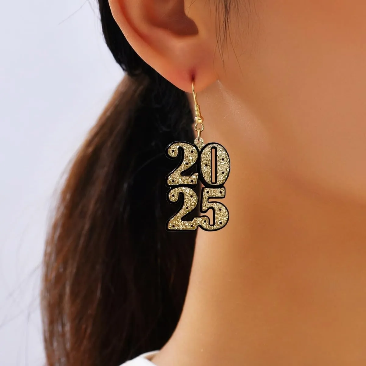 Happy New Year Earrings for Women Glitter 2025 Letters Acrylic Drop Dangle Earrings Holiday Party New Years Eve Earrings Christmas Gifts