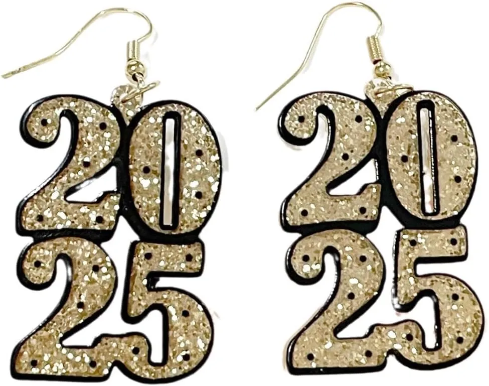 Happy New Year Earrings for Women Glitter 2025 Letters Acrylic Drop Dangle Earrings Holiday Party New Years Eve Earrings Christmas Gifts