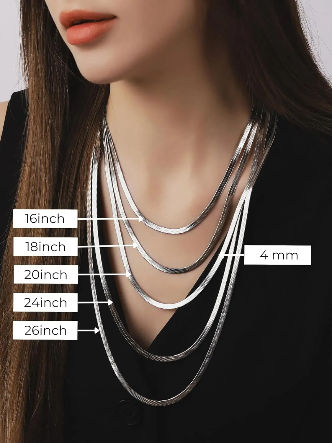 HAQUIL Flexible Stainless Steel Herringbone Snake Chain Necklace, Jewelry Gift for Men and Women 16/18/20/22/24/26/28/30' 3/4/5/6/7mm