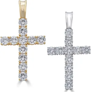 HarlemBling Solid 925 Sterling Silver Iced Cross Pendant - 14k Gold Plated - Men's Or Ladies - Tennis Cross - Fits Up To 5mm Chains!