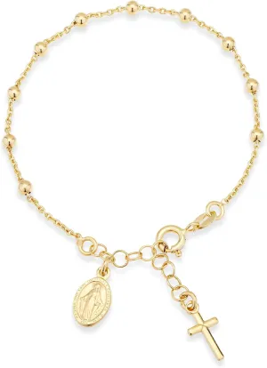 HCTCPALS Gold Silver Bracelet for Women Italian Rosary Bracelet Cross Charm Virgin Mary Coin Pendant Bead Chains Jewelry Gifts 8.7 inches