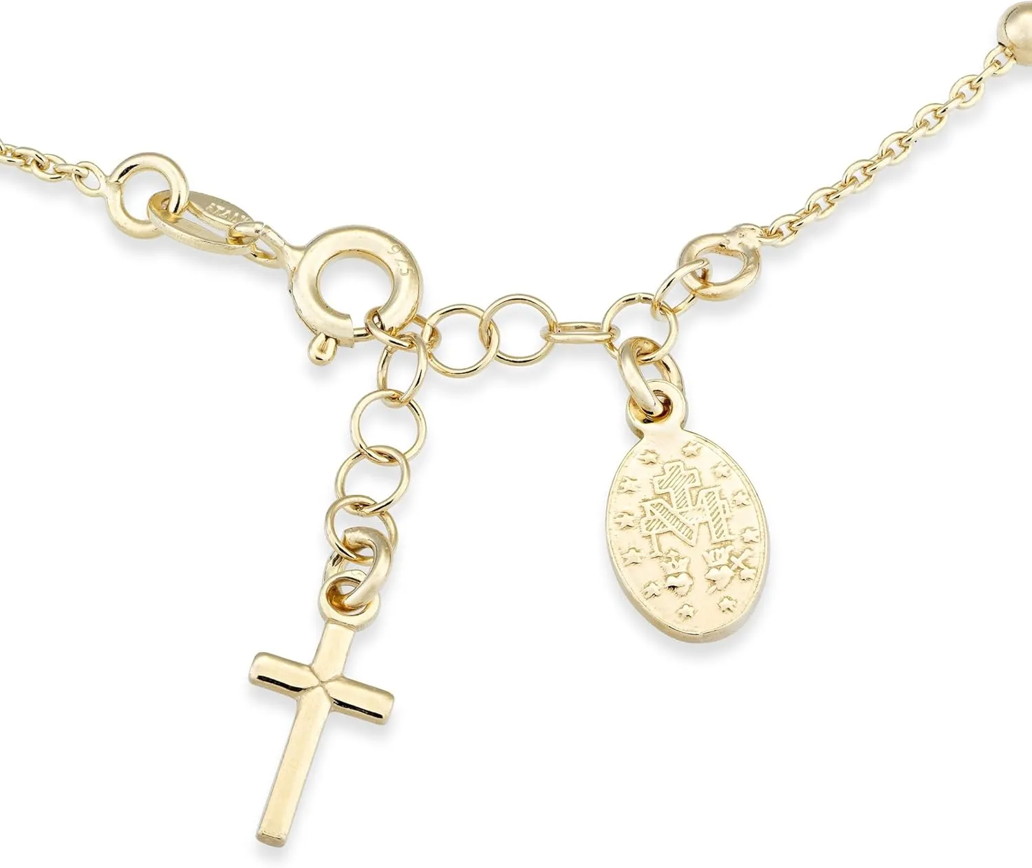 HCTCPALS Gold Silver Bracelet for Women Italian Rosary Bracelet Cross Charm Virgin Mary Coin Pendant Bead Chains Jewelry Gifts 8.7 inches