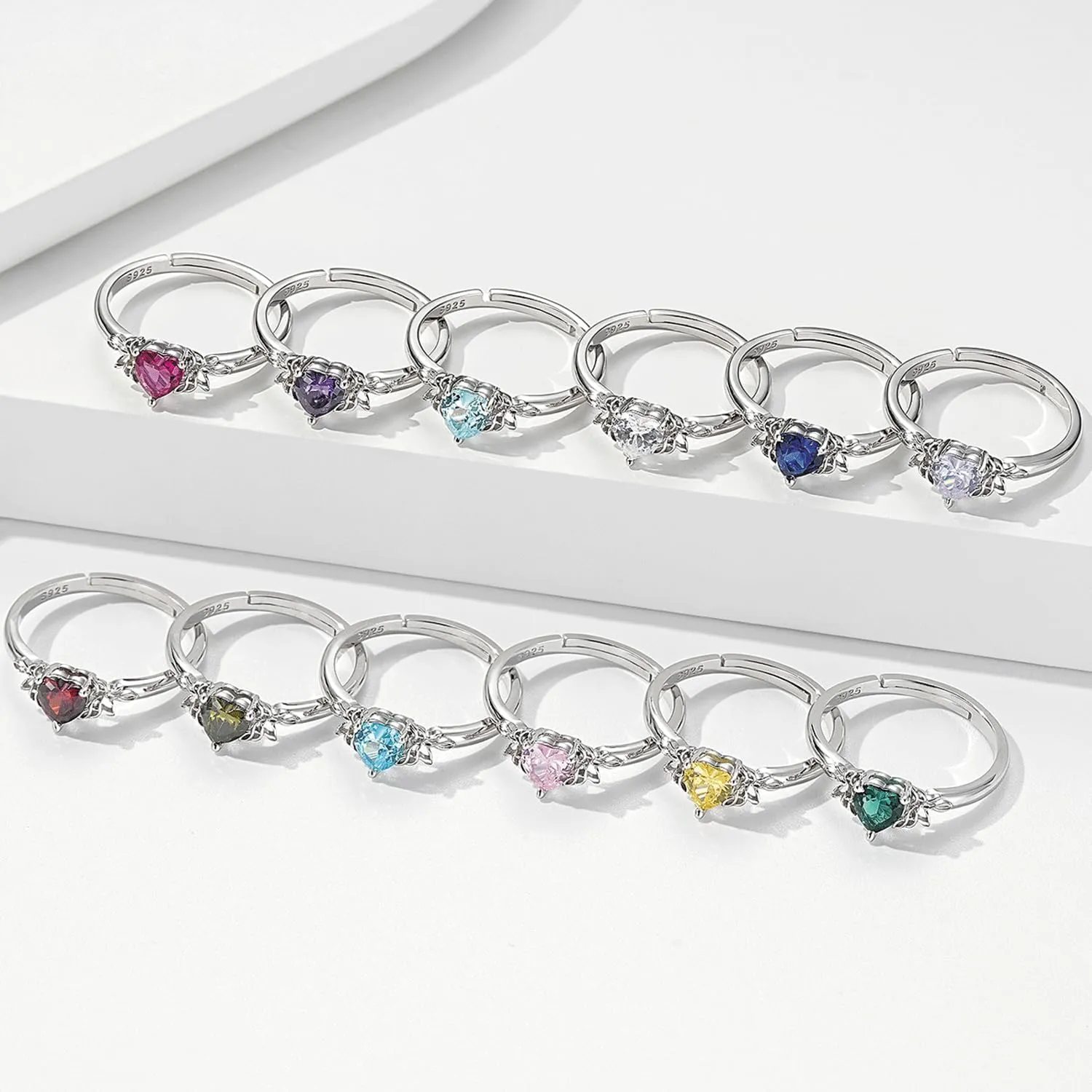 Heart Birthstone Rings for Women: 925 Sterling Silver Adjustable Butterfly Birthstone Ring - Heart Birthstone Promise Band Rings Size 4-9 Jewelry Gifts for Birthday Christmas Mother`s Day