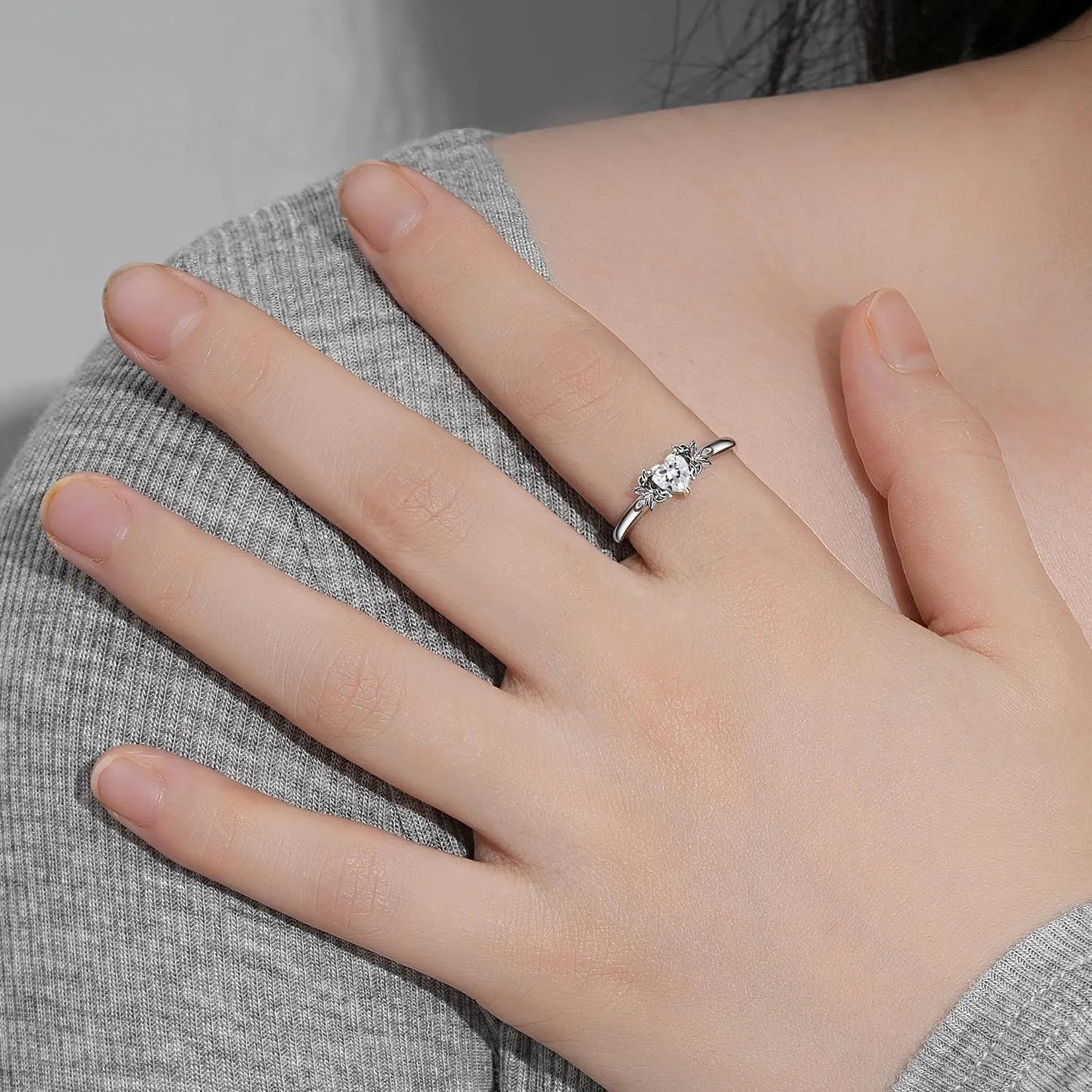 Heart Birthstone Rings for Women: 925 Sterling Silver Adjustable Butterfly Birthstone Ring - Heart Birthstone Promise Band Rings Size 4-9 Jewelry Gifts for Birthday Christmas Mother`s Day