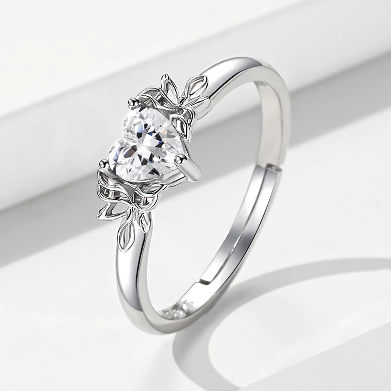 Heart Birthstone Rings for Women: 925 Sterling Silver Adjustable Butterfly Birthstone Ring - Heart Birthstone Promise Band Rings Size 4-9 Jewelry Gifts for Birthday Christmas Mother`s Day