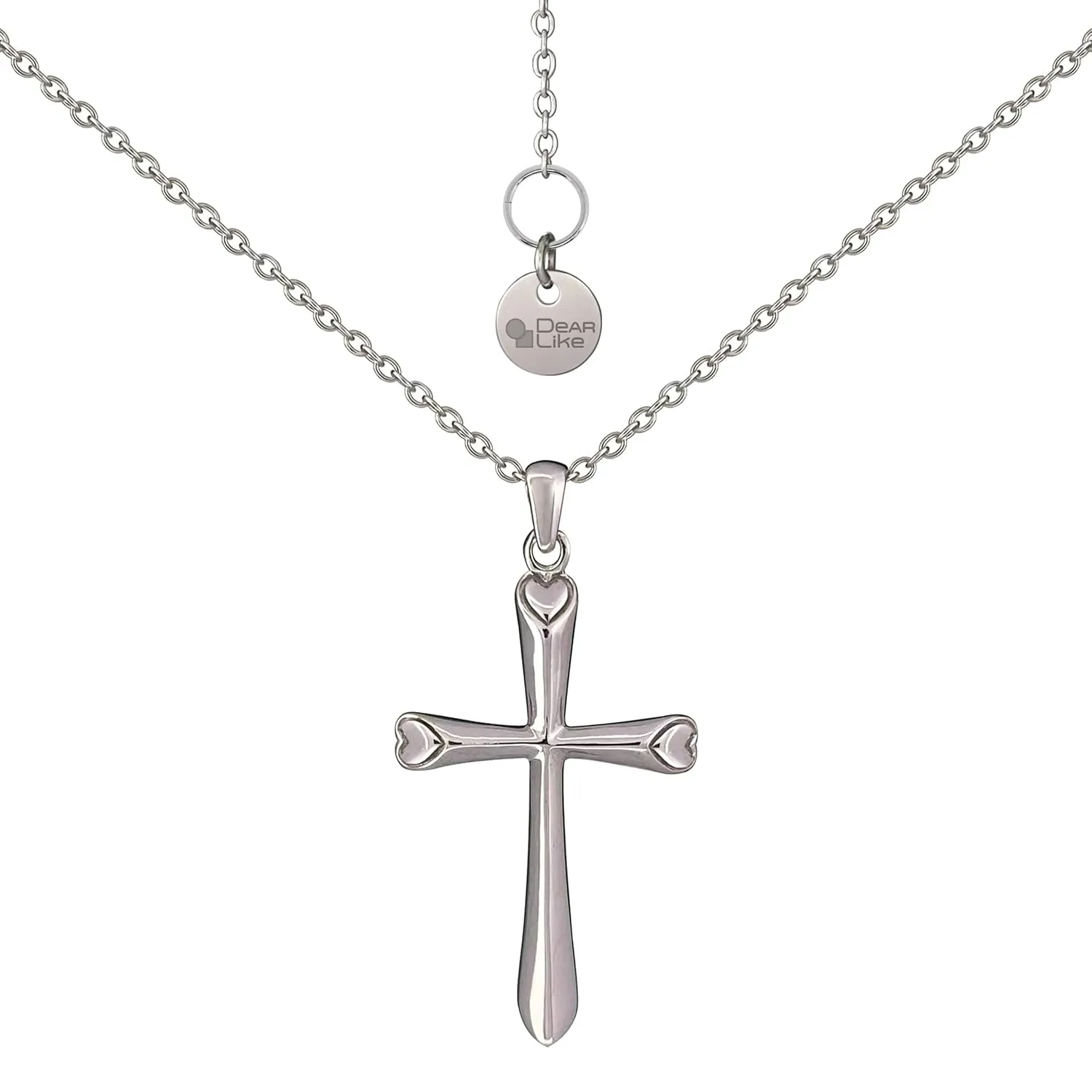 Heart Cross Necklace for Women - Sterling Silver, Rhodium-Plated, Family/Friendship/Romance/Self-Love Symbols, Adjustable 18 1 1 Inch, Hypoallergenic, Ideal choice for gift