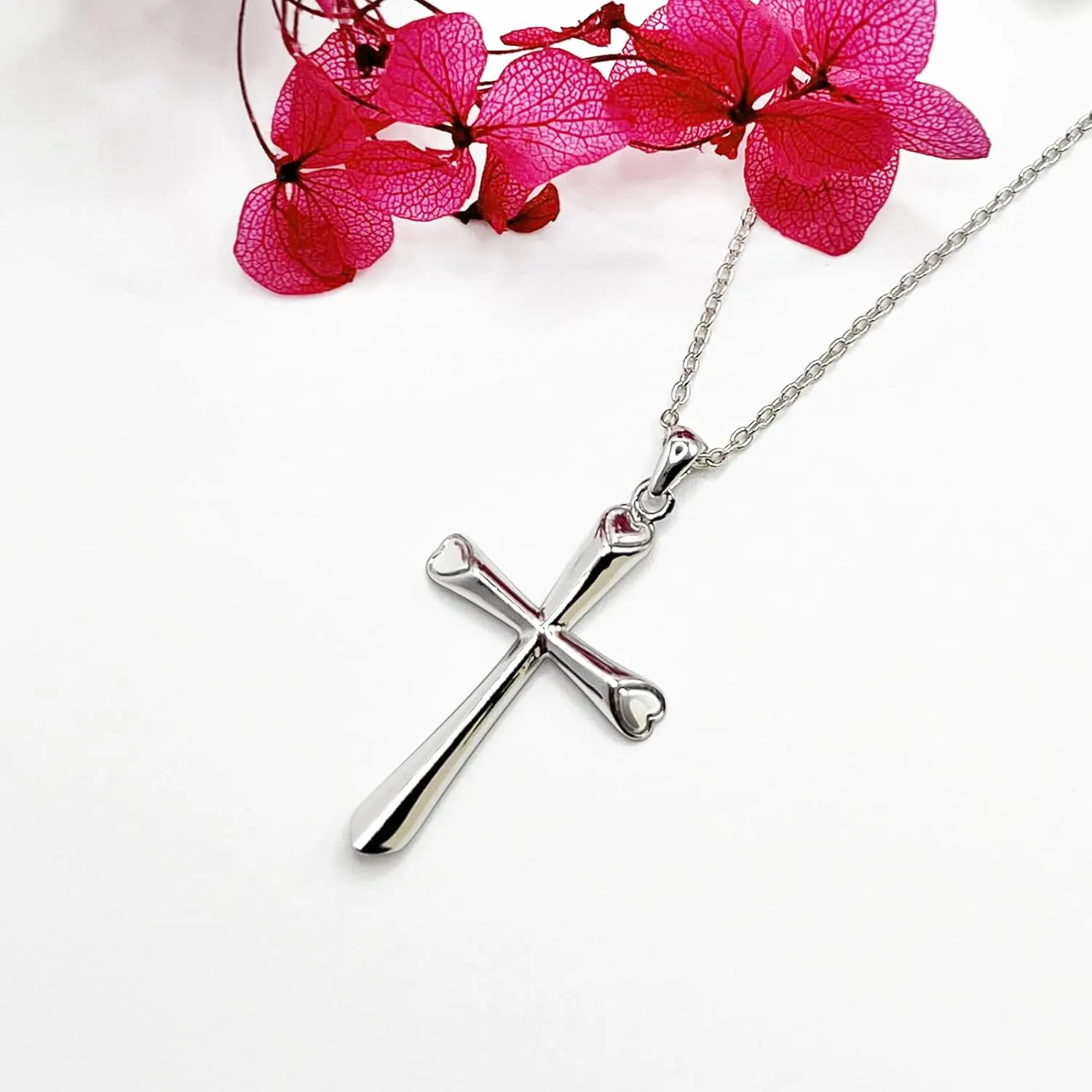 Heart Cross Necklace for Women - Sterling Silver, Rhodium-Plated, Family/Friendship/Romance/Self-Love Symbols, Adjustable 18 1 1 Inch, Hypoallergenic, Ideal choice for gift