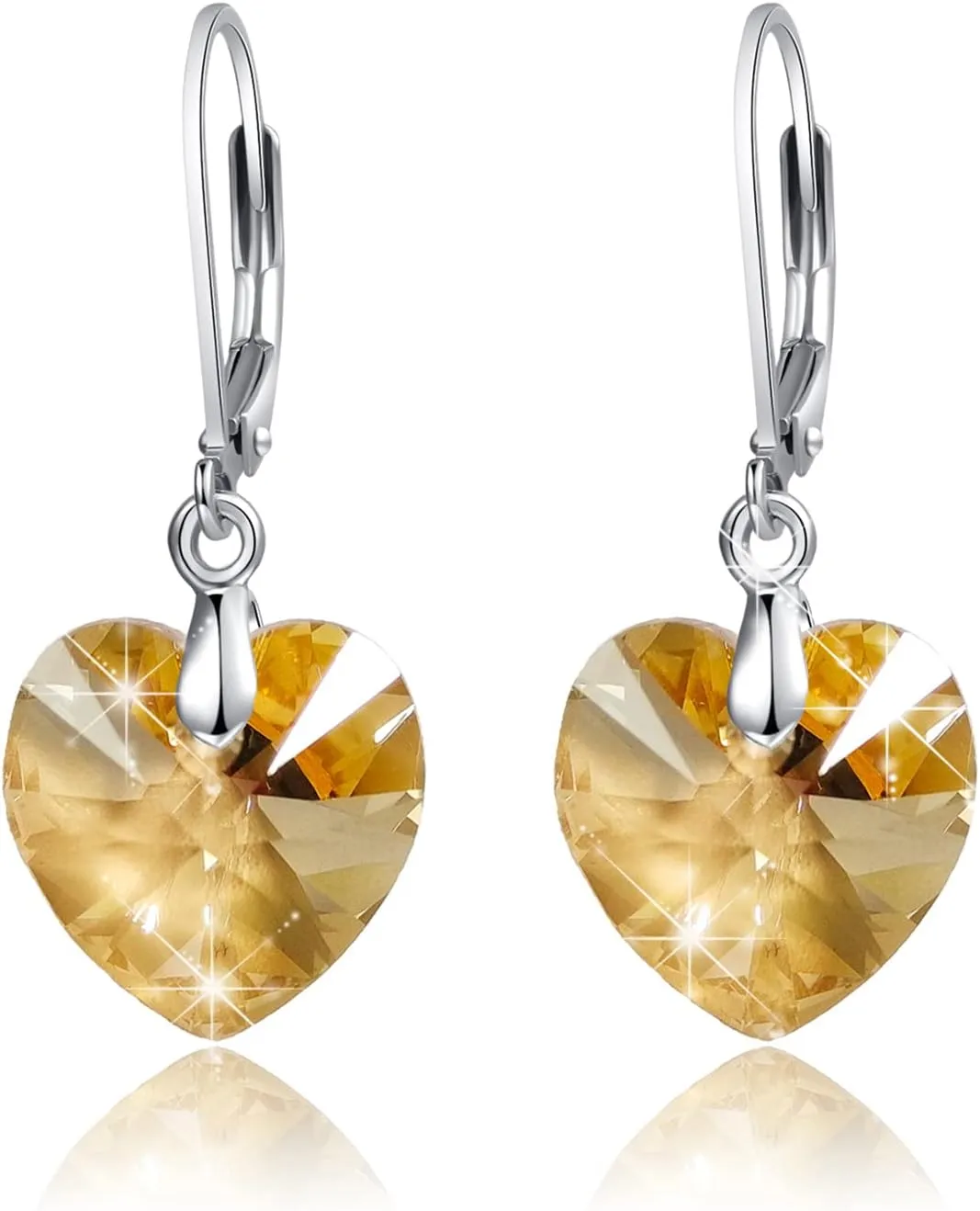 Heart Crystals Earrings for Women Sterling Silver Leverback Earrings Austria Crystals Dangle Earrings Jewelry Gifts for Wife Moms Girl
