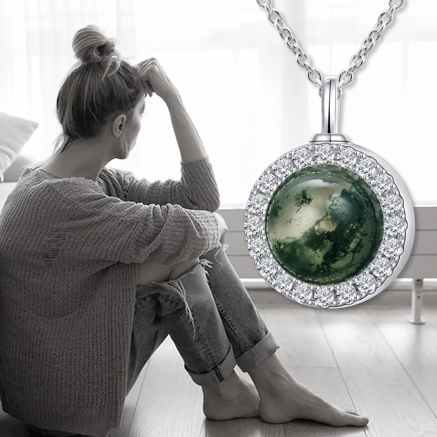 Heart/Water Drop/Round Opal Urn Necklaces for Ashes for Women 925 Sterling Silver Opal Keepsake Urn Necklace Memorial Pendant Cremation Jewelry Gifts for Women