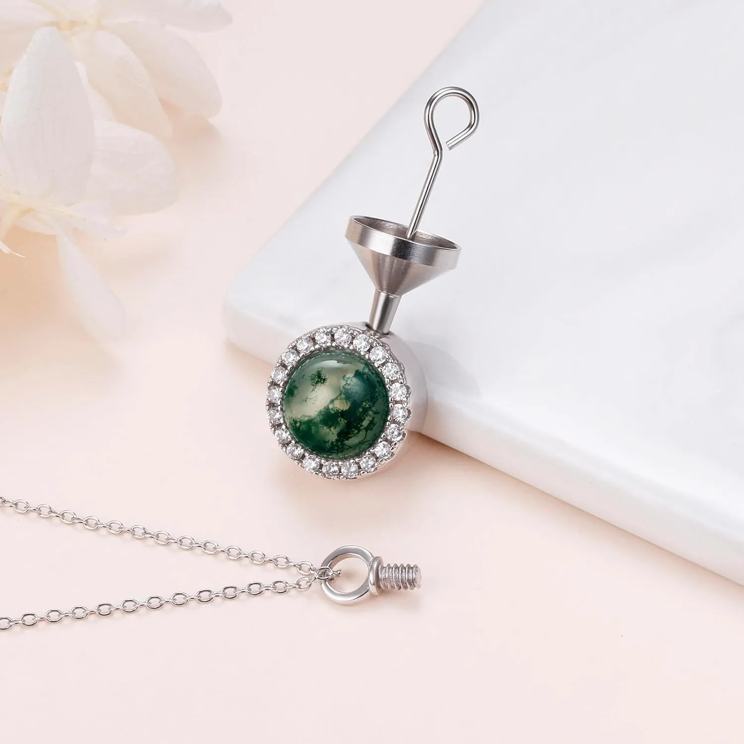 Heart/Water Drop/Round Opal Urn Necklaces for Ashes for Women 925 Sterling Silver Opal Keepsake Urn Necklace Memorial Pendant Cremation Jewelry Gifts for Women