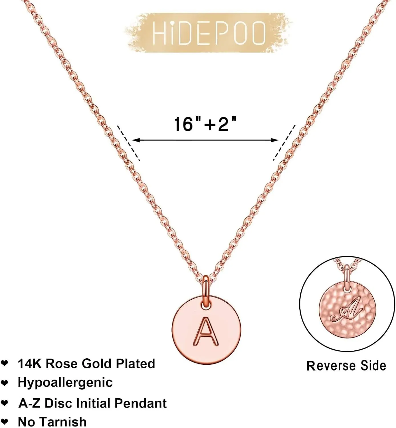 Hidepoo Disc Initial Necklaces for Girls Women - 14K Gold/Rose Gold Plated Disc Double Sided Engraved Hammered Initial Necklace Personalized Letter Pendant Initial Necklace Jewelry Gifts for Girls