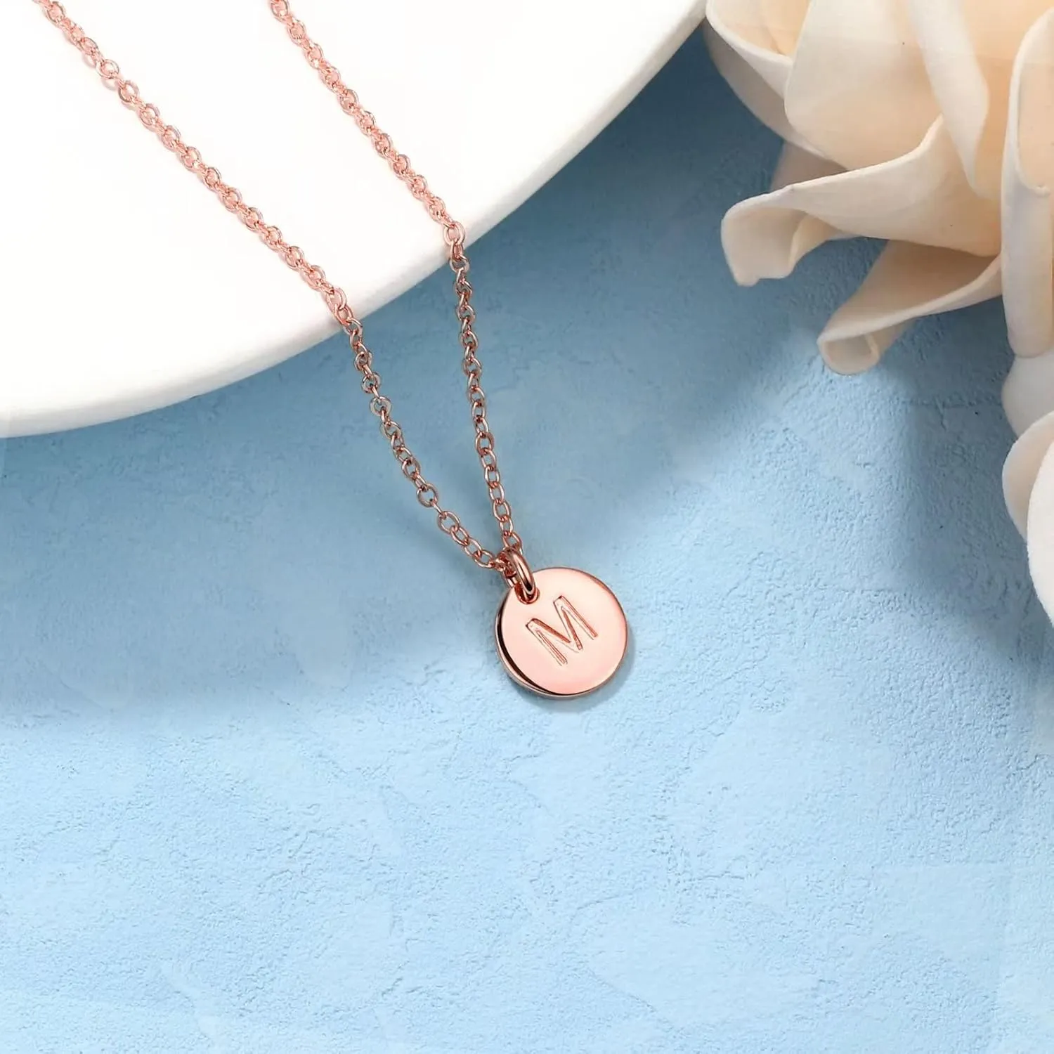 Hidepoo Disc Initial Necklaces for Girls Women - 14K Gold/Rose Gold Plated Disc Double Sided Engraved Hammered Initial Necklace Personalized Letter Pendant Initial Necklace Jewelry Gifts for Girls