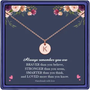 Hidepoo Disc Initial Necklaces for Girls Women - 14K Gold/Rose Gold Plated Disc Double Sided Engraved Hammered Initial Necklace Personalized Letter Pendant Initial Necklace Jewelry Gifts for Girls