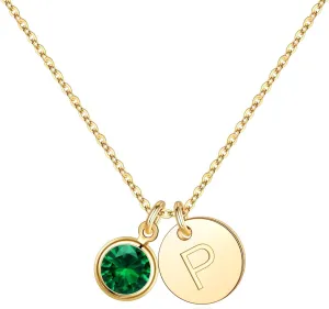 Hidepoo Graduation Gifts for Women Girls - Initial Birthstone Necklace for Girl, 14K Gold Plated Disc Letter Necklace Personalized Birthstone Initial Necklaces Birthday Gift for Female Teens Mom