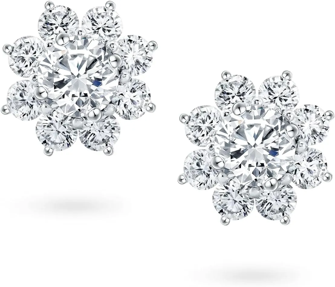 High-Carbon Diamond Stud Earrings 18K White Gold Plated Brilliant Round Cut Lab Created Diamond S925 Sterling Silver Hypoallergenic Stud Earrings for Women