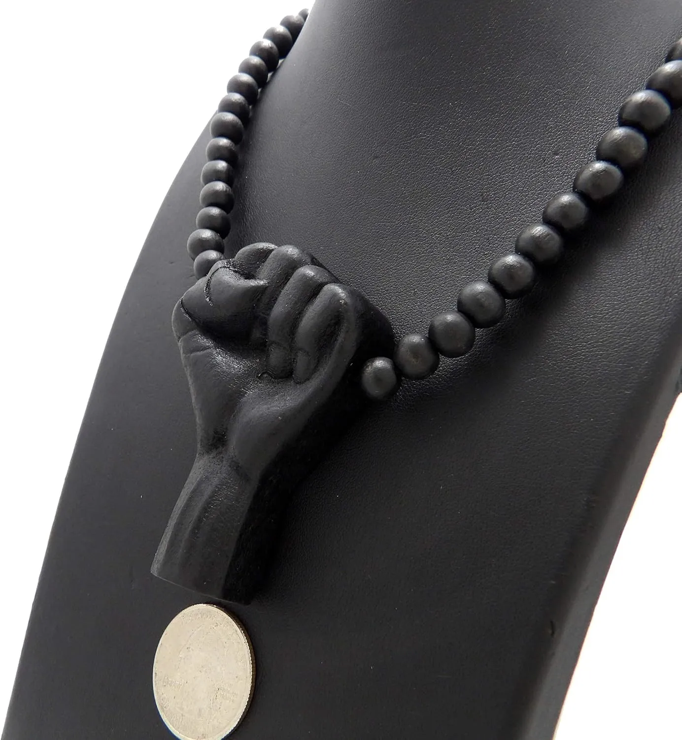 Hip Hop Black Rising Fist Pendant 8mm 24, 27, 30, 36 inches Wooden Bead Necklace