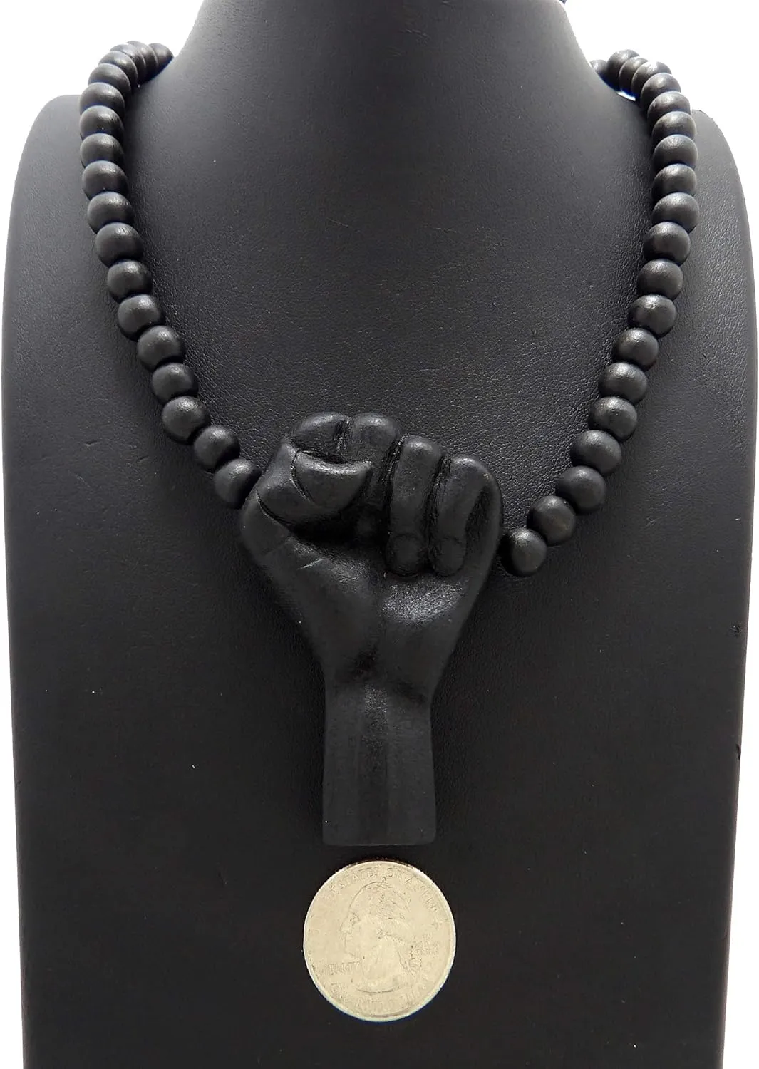 Hip Hop Black Rising Fist Pendant 8mm 24, 27, 30, 36 inches Wooden Bead Necklace