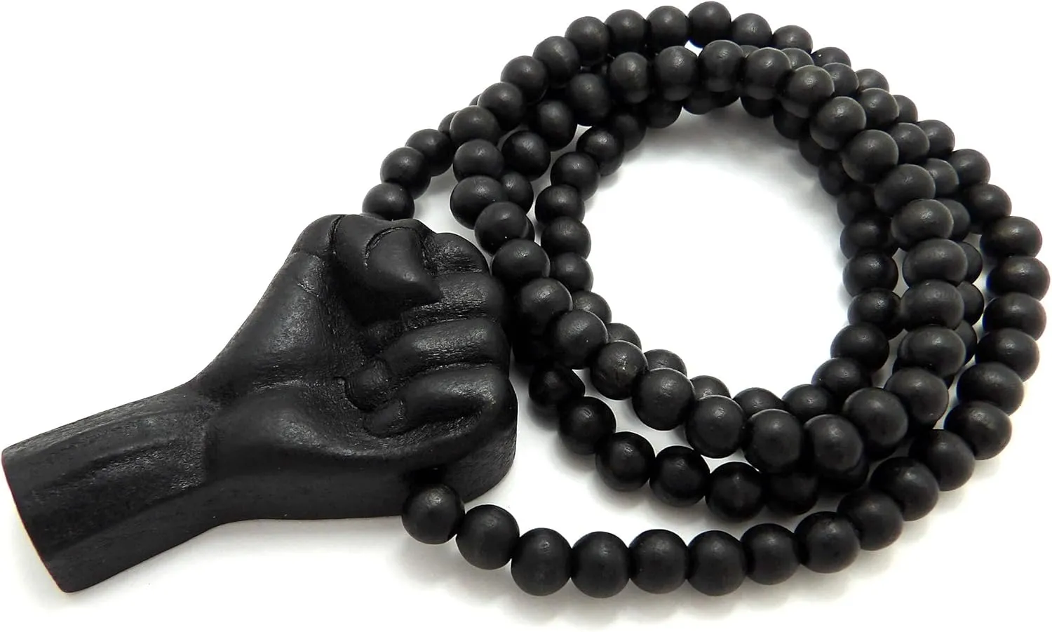 Hip Hop Black Rising Fist Pendant 8mm 24, 27, 30, 36 inches Wooden Bead Necklace