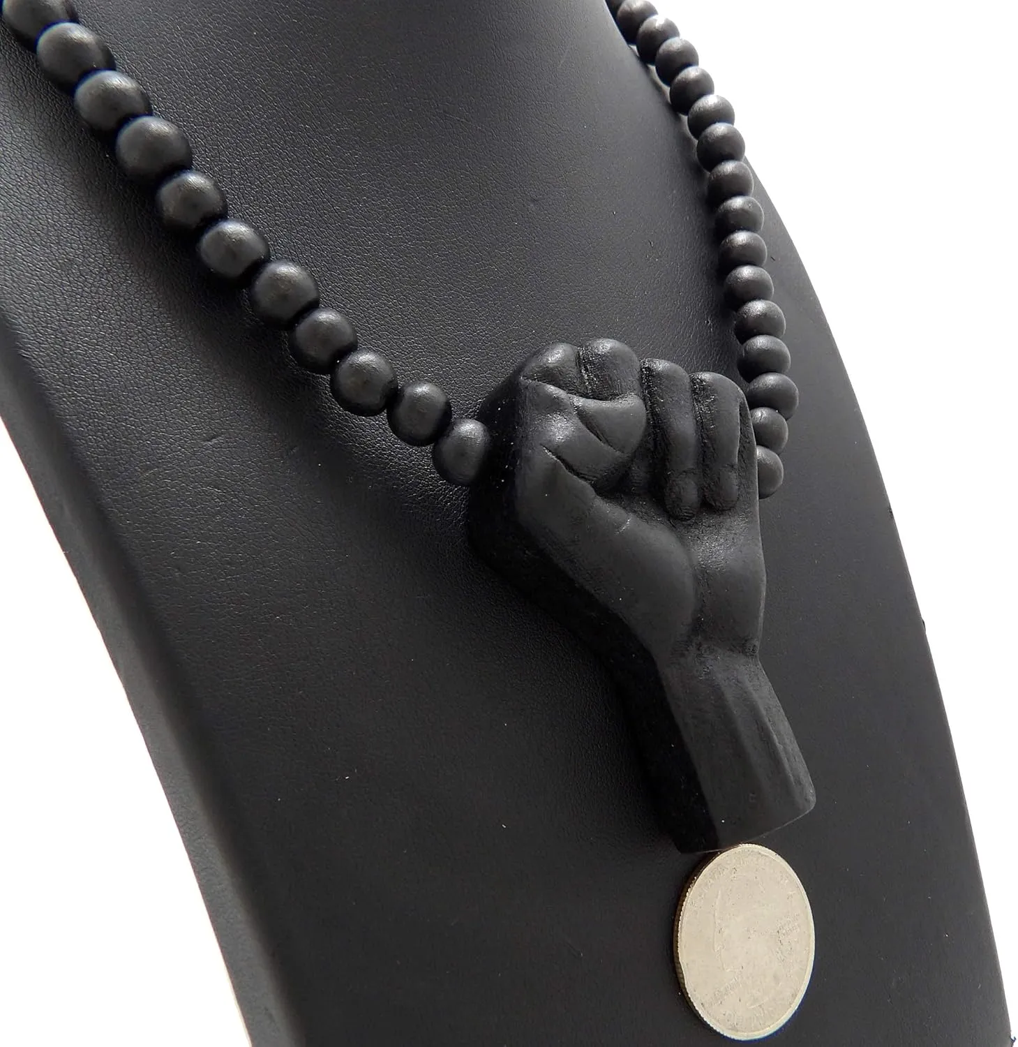 Hip Hop Black Rising Fist Pendant 8mm 24, 27, 30, 36 inches Wooden Bead Necklace