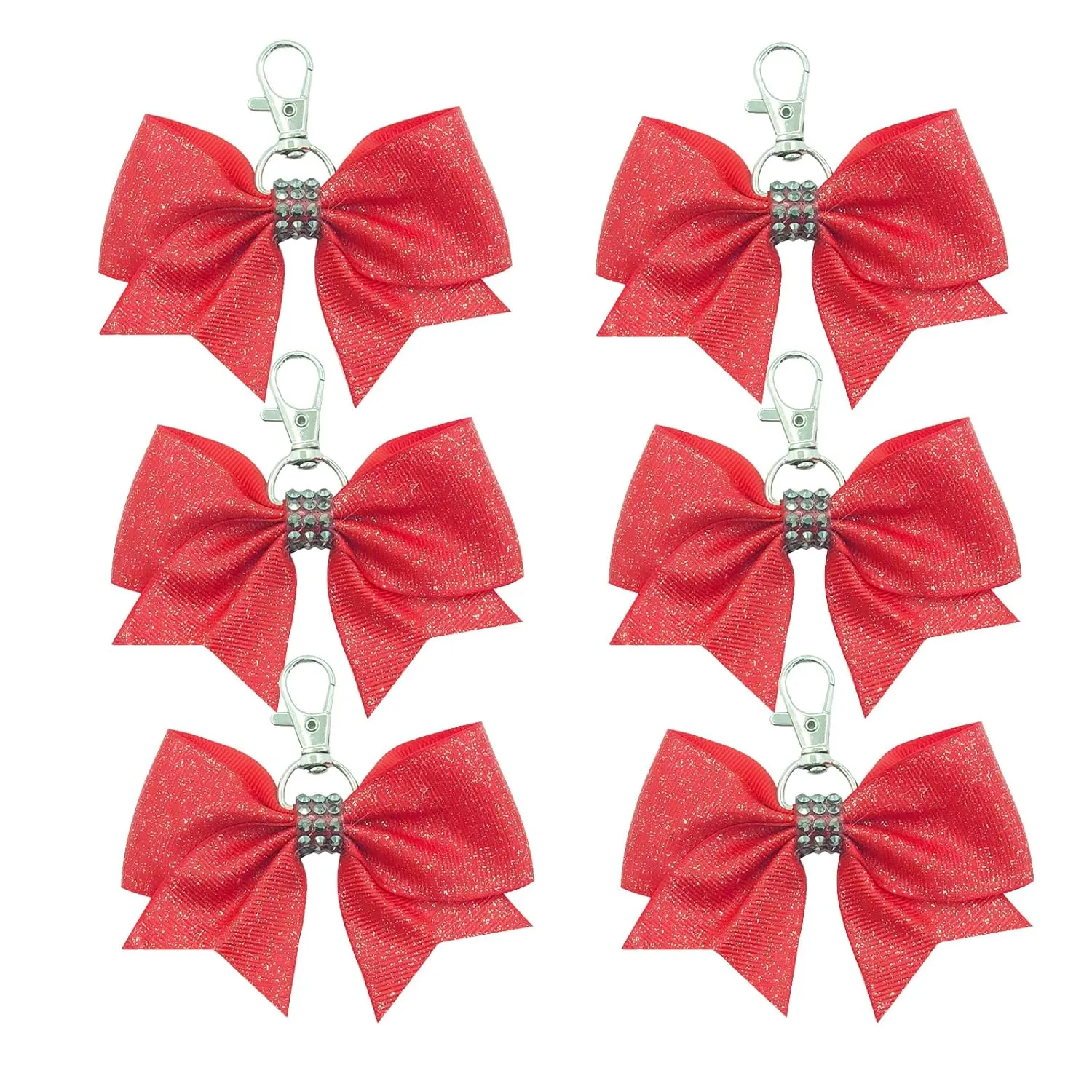 Hipcheer Glitter Cheer Bow Keychain for Cheerleading Teen Girls High School College Sports (Red)