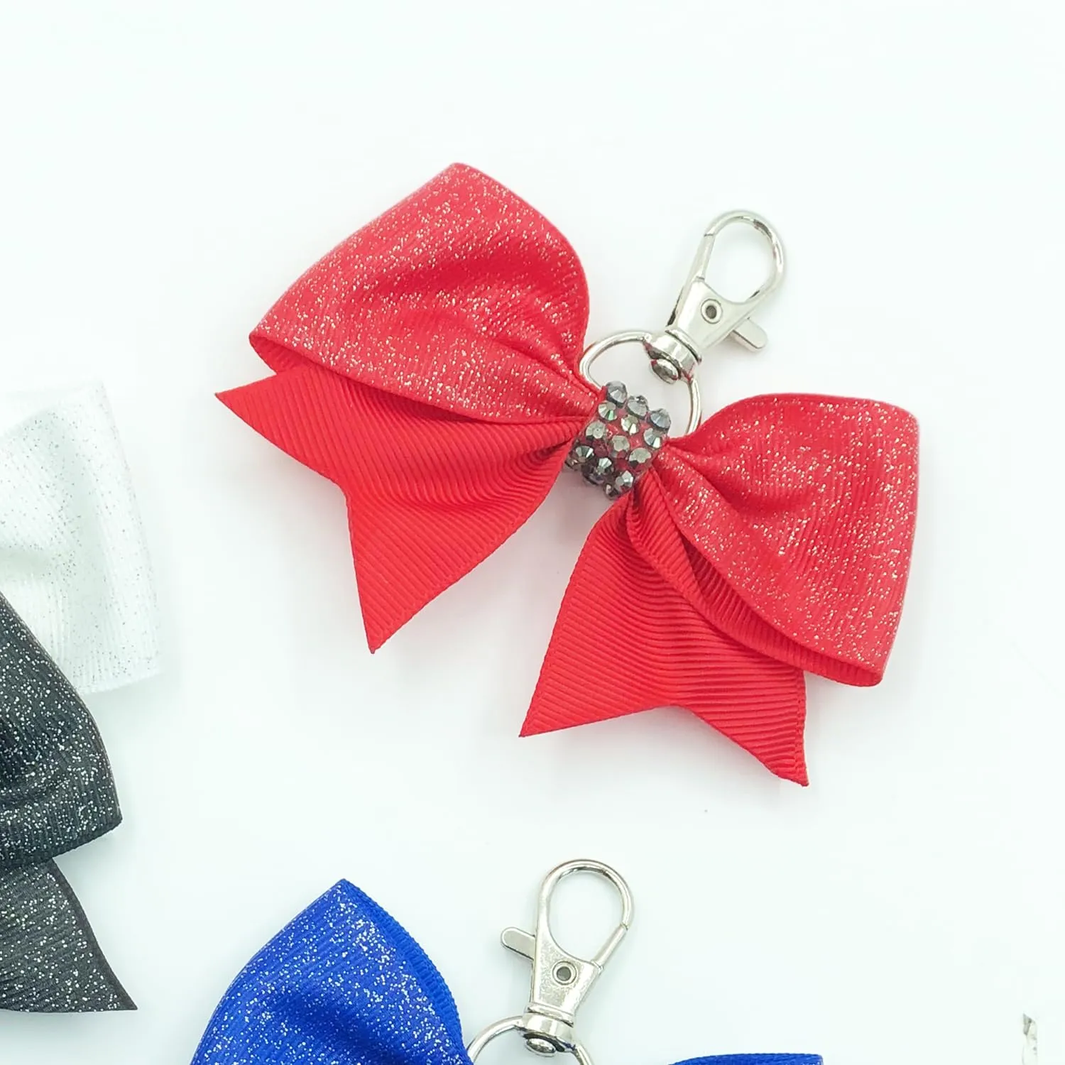 Hipcheer Glitter Cheer Bow Keychain for Cheerleading Teen Girls High School College Sports (Red)