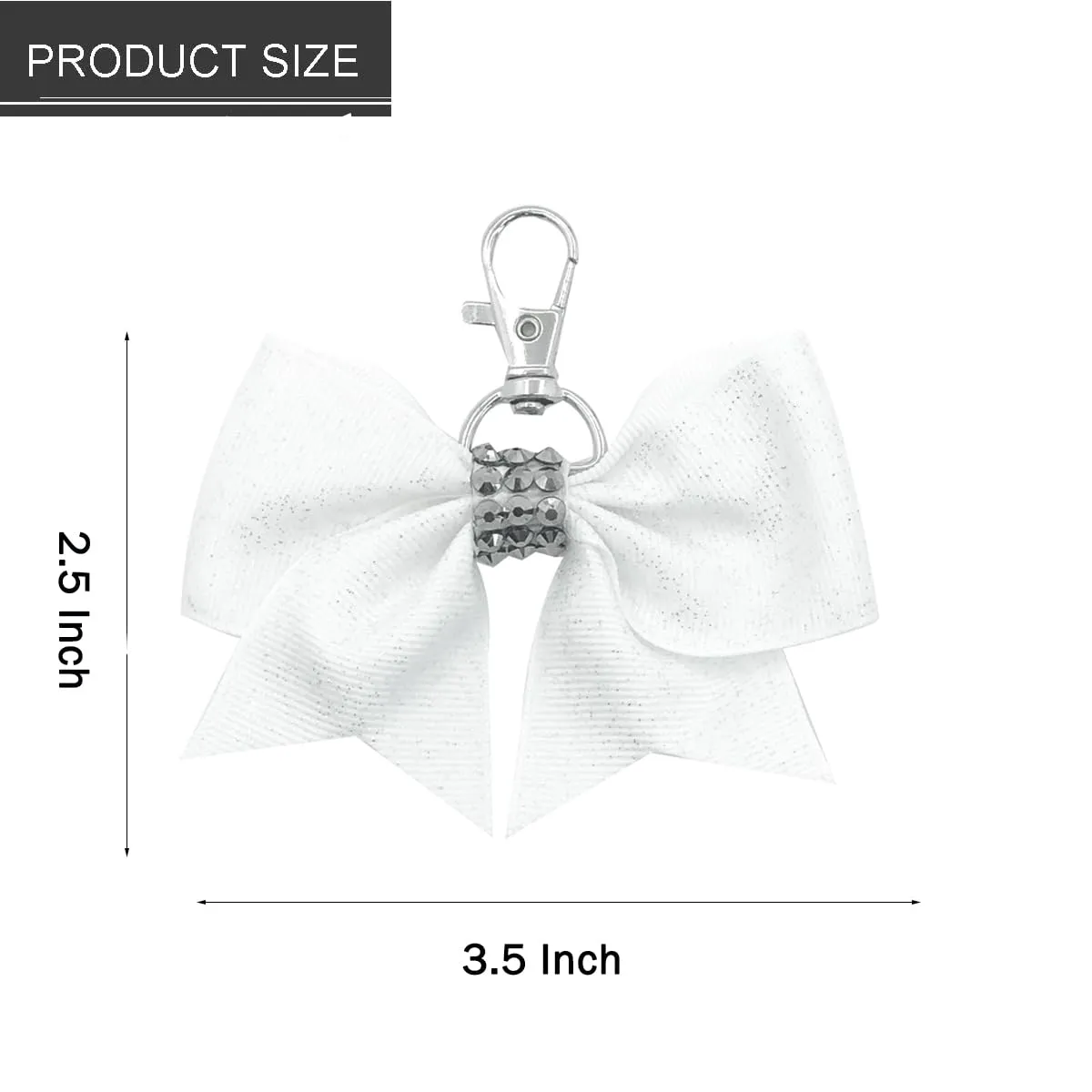 Hipcheer Glitter Cheer Bow Keychain for Cheerleading Teen Girls High School College Sports (White)