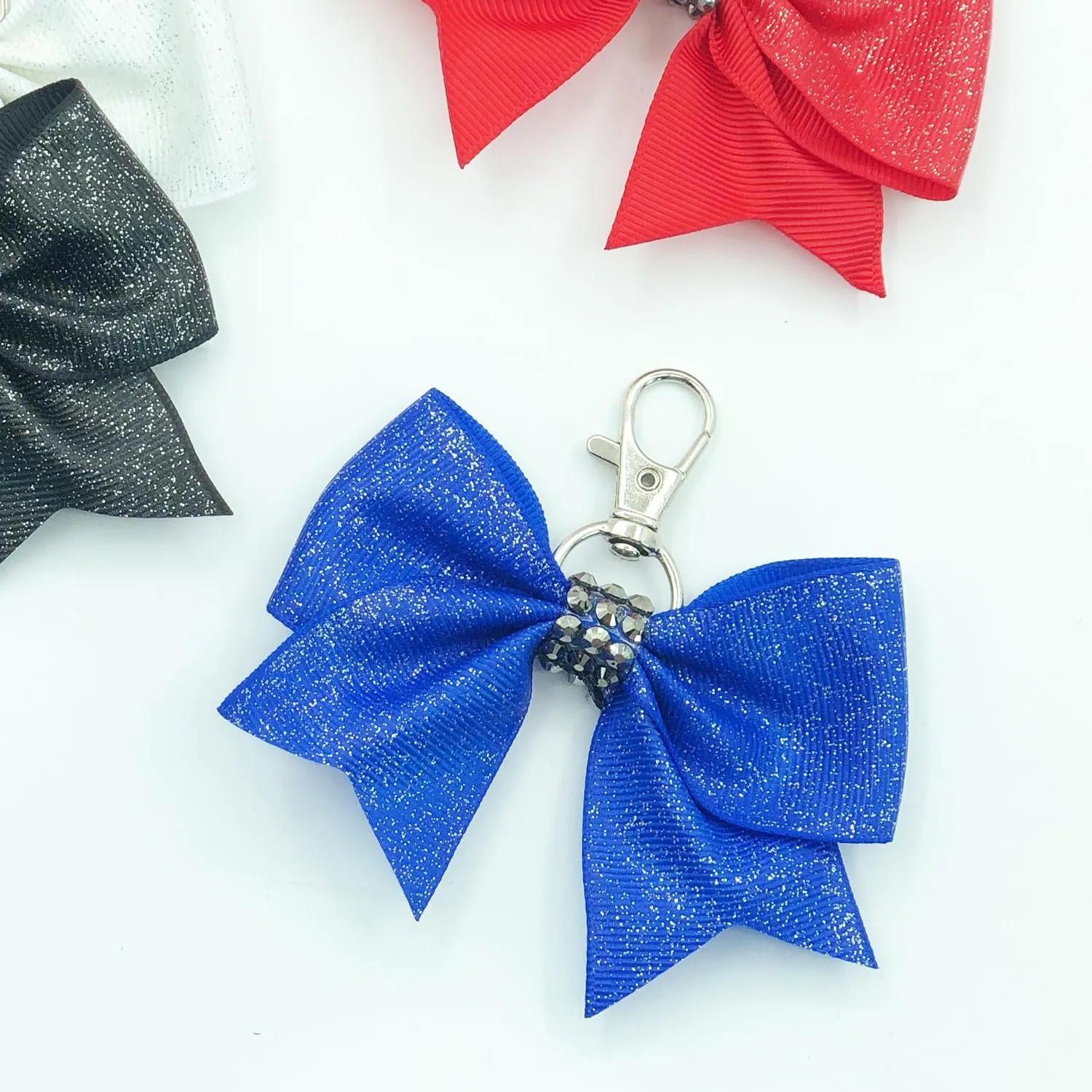 Hipcheer Glitter Cheer Bow Keychain for Cheerleading Teen Girls High School College Sports (White)