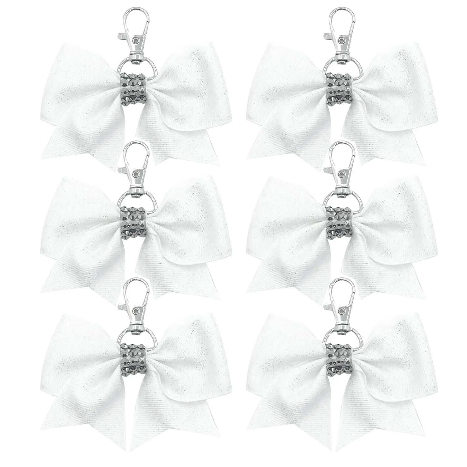 Hipcheer Glitter Cheer Bow Keychain for Cheerleading Teen Girls High School College Sports (White)